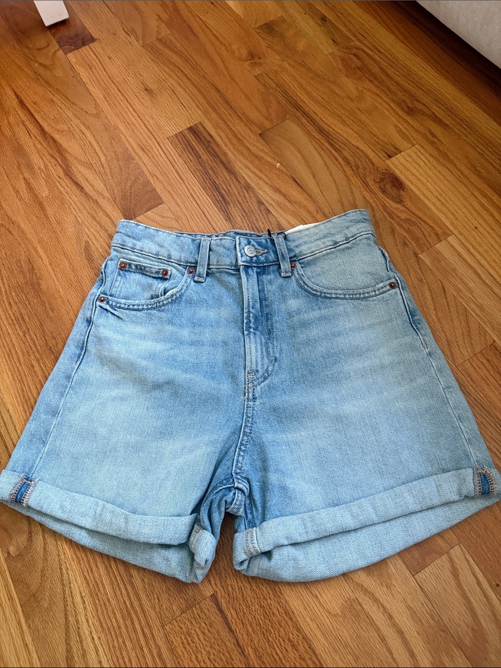 Zara Light Blue Rolled-Hem Denim Shorts
